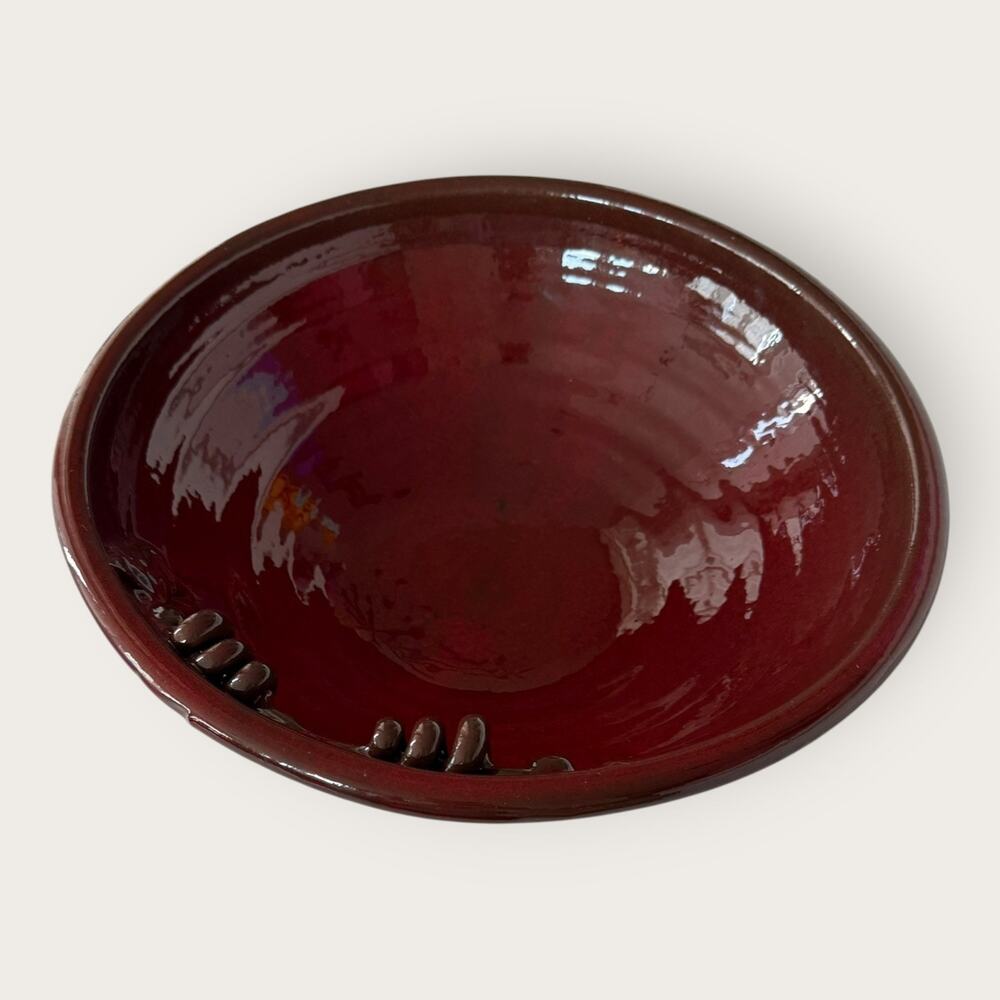 Pier 1 Red Glossy Ceramic Decorative Bowl, Leaf Pattern, Round - Picture 4 of 8